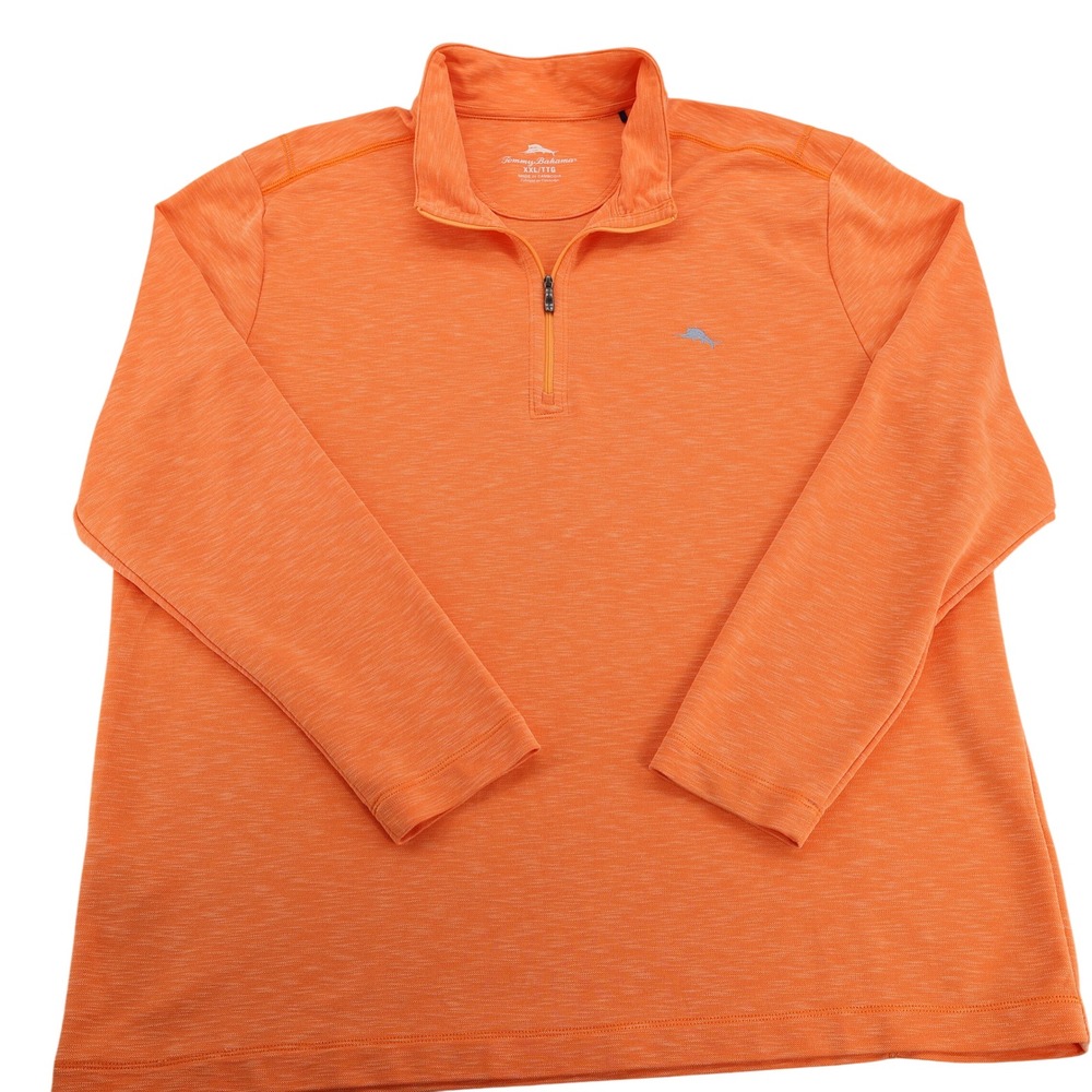 Tommy Bahama Mens XXL Orange Heathered Tencel Quarter Zip Pullover Sweater - Picture 3 of 9